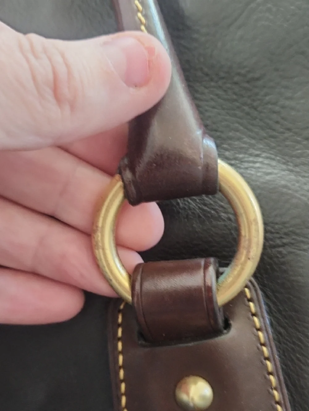 Dooney & Bourke Brown Leather Satchel with Gold Hardware and Red Trim - Picture 9 of 15